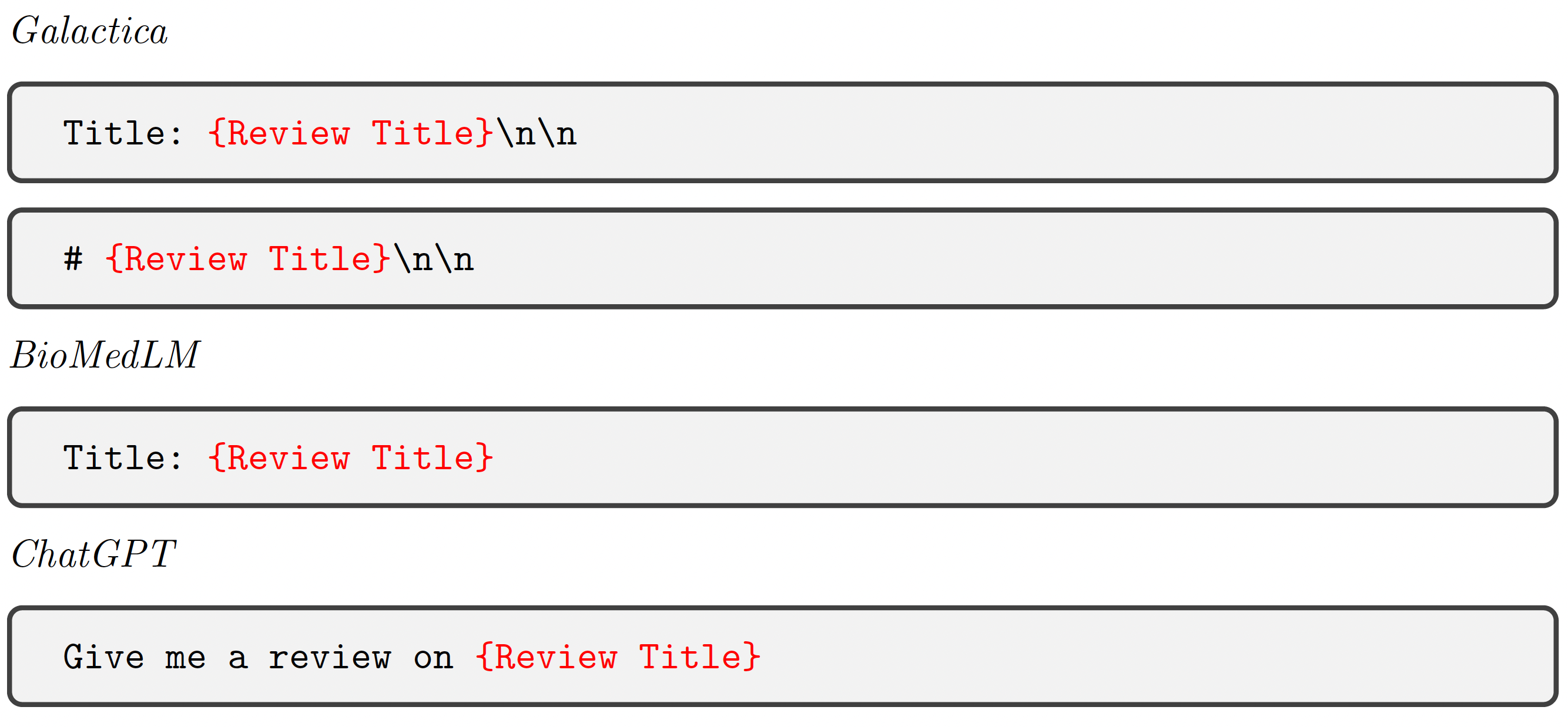 prompts for 3 models used